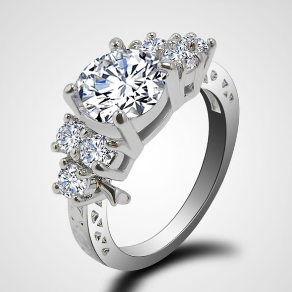 Ring ~ .925 Sterling Silver ~ CZ ~ Sapphire Cluster - Picture 3 of 8